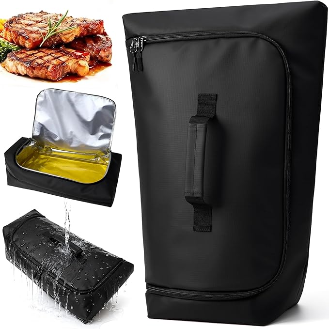 BBQ Blanket for Resting Meat, Leak-Proof Insulated Meat Resting Bag, 270° Top Opening for Large Briskets, Turkey, Washable Smoker Accessories Gifts for Men or BBQ Lovers - 21in