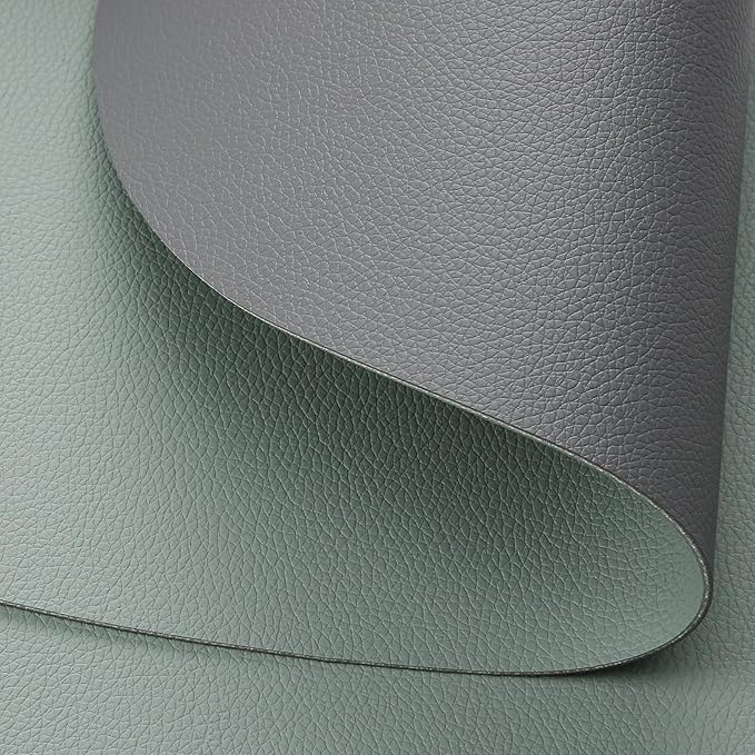 Myir JUN Placemats, Dual-Sided Placemats Waterproof Faux Leather Placemats Set of 6 Place Mats and Coasters Non-Slip Washable Table Mats for Dining Table (Gray Sage Green, Set of 6)