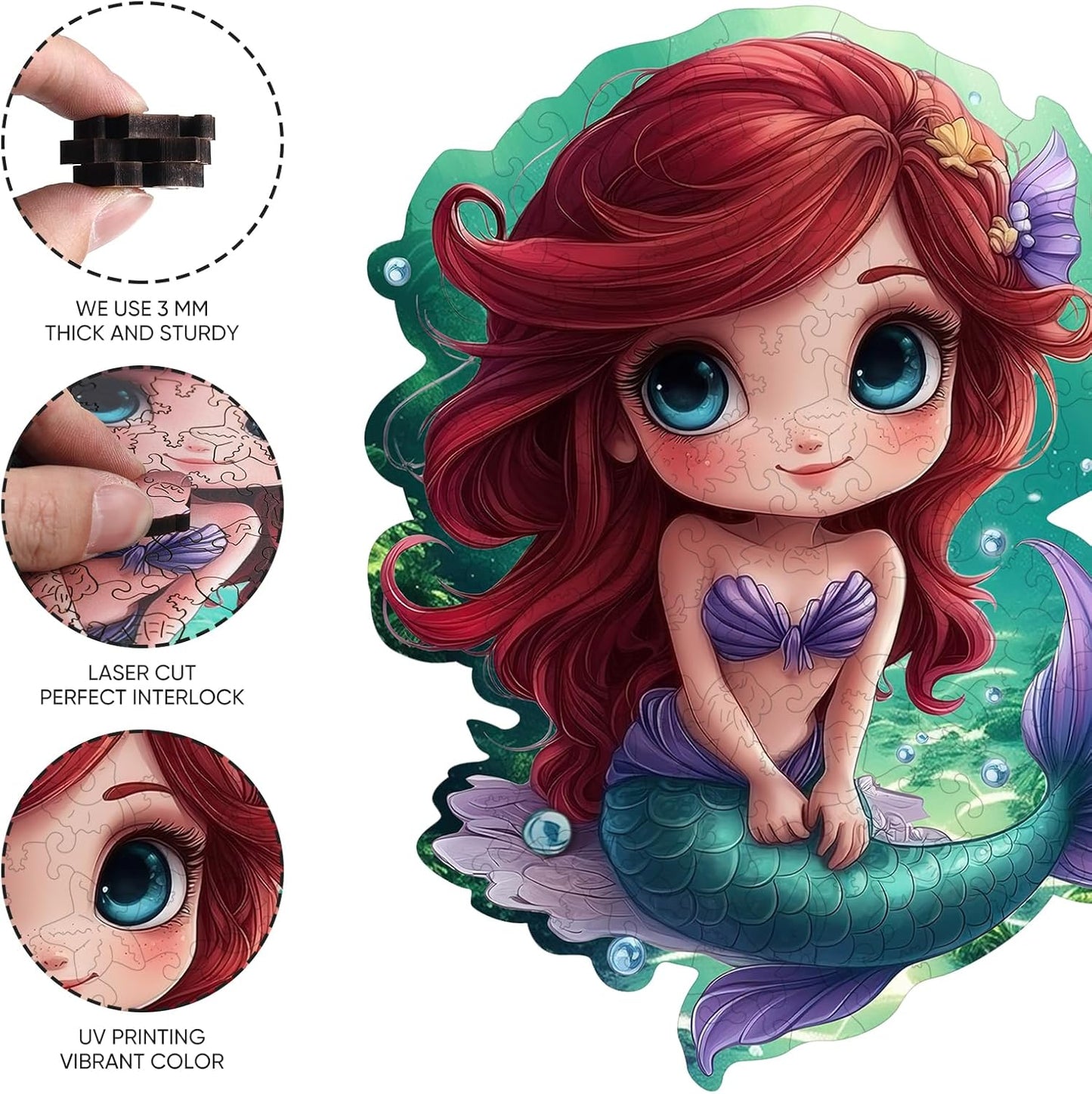 Wooden Puzzles for Adult and Kids, 100 Pieces Ocean Puzzle, Mermaid Unique Shaped Wooden Preschool Puzzle, Toddler Wooden Puzzle Toy Gift for Family and Friends, Suitable for Family Games