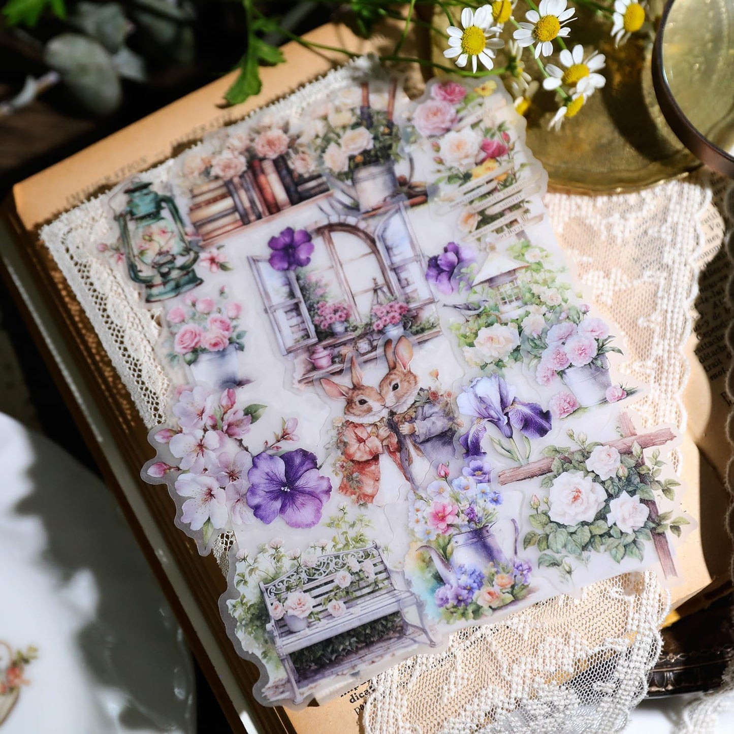 Vintage Vellum Stickers Floral Plants Elements Scrapbooking Supplies Flowers Botanic Natural Translucent Paper Self-Adhesive Junk-Journal Items (Spring Garden)