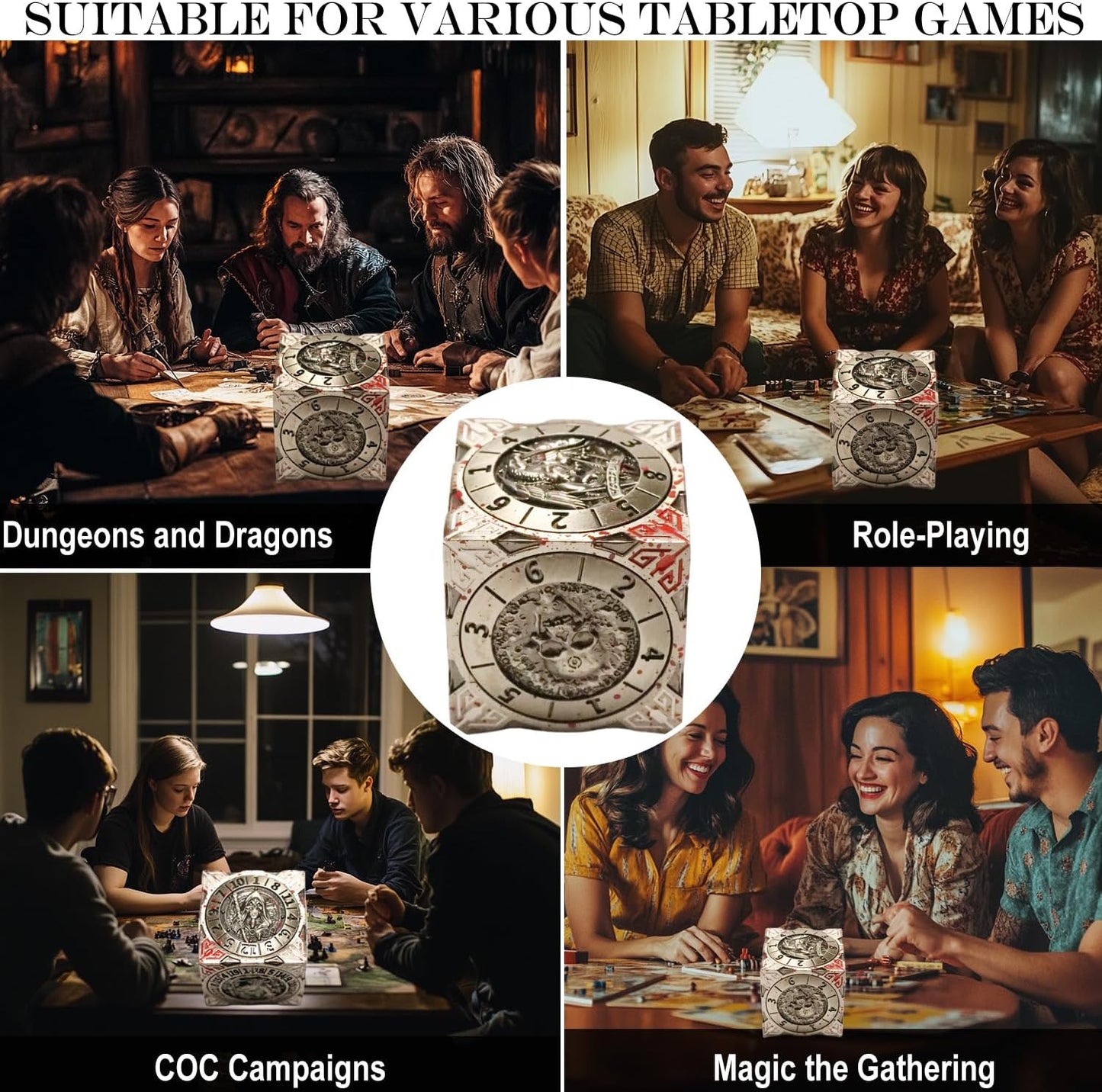 6 Sided Spinner DND Dice - Metal D4 D6 D8 D10 D10% D12 D20 All in One D&D Set - Cool Role Playing Gifts for Dungeons and Dragons TRPG MTG Games Lover Players (6 Sided-Bloodstained)