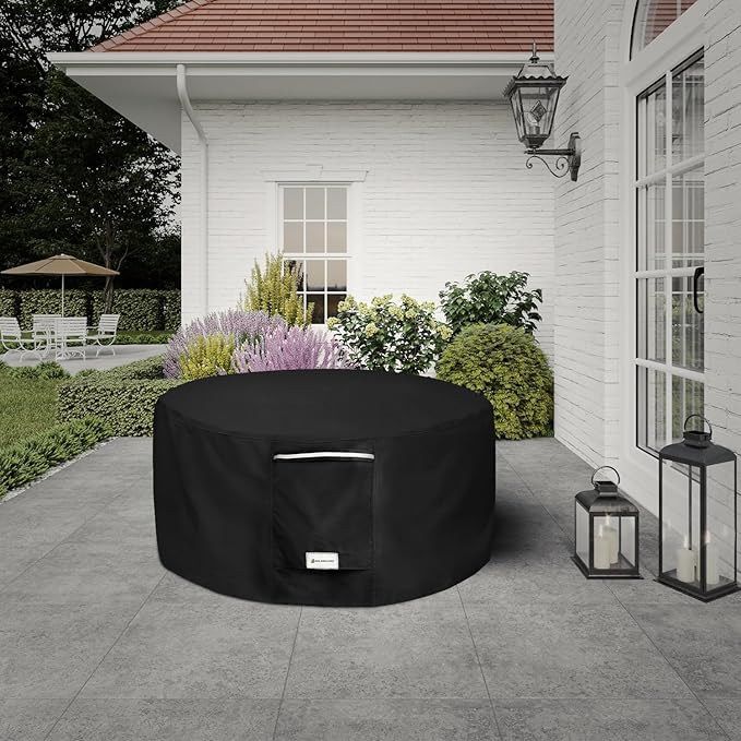 Seal Skin Covers Outdoor Fire Pit Cover – Round 32” Dia X 13.5”H, Heavy Duty Waterproof Fabric with PVC Coating, Windproof, Tear & Weather Resistant Fire Table Cover for Patio, Black