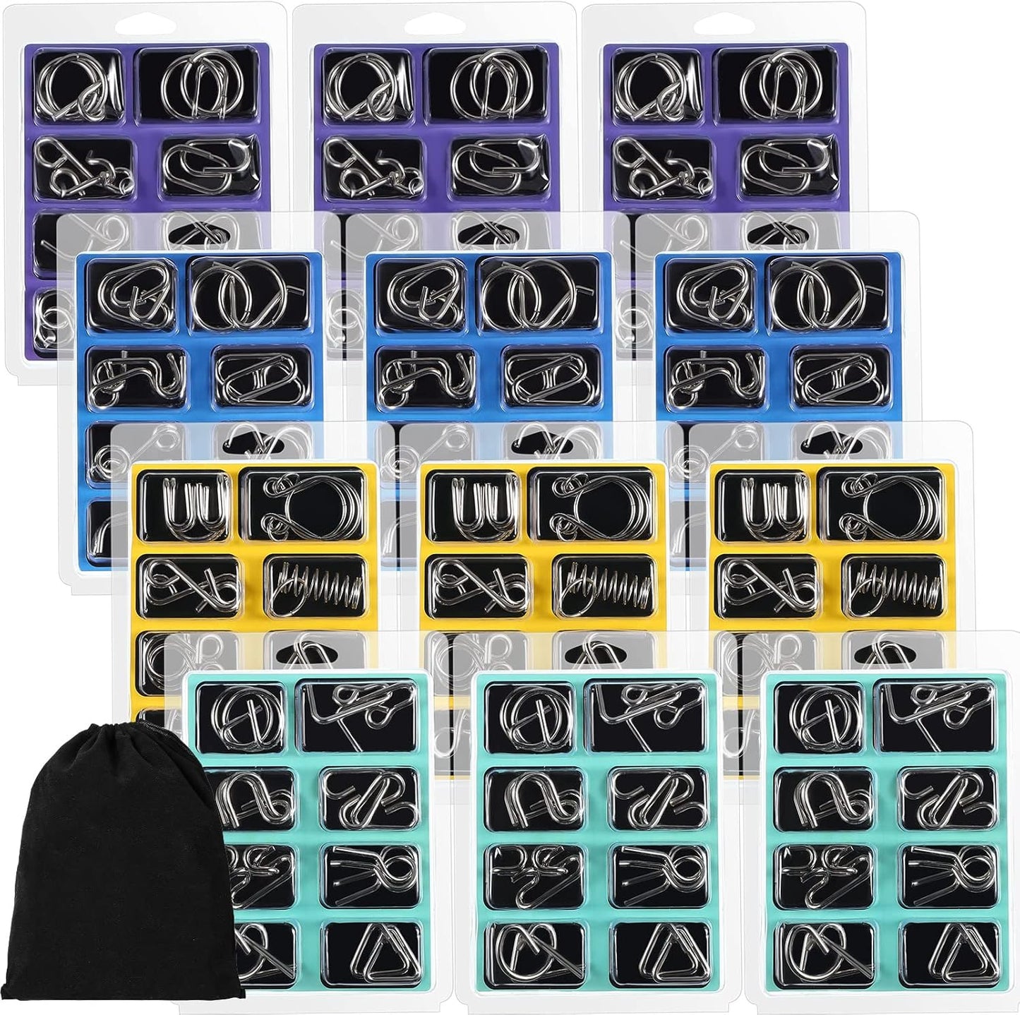 Lenwen Set of 96 Metal Puzzles for Adults with Pouch Puzzles for Adults IQ Test Disentanglement Puzzle Brain Game Unlock Interlock Game Magic Trick Toy Party Favor Challenge
