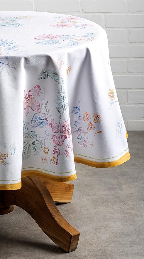 Maison d' Hermine Table Cloth Round Table 100% Cotton 69 Inches Tablecloth Reusable Decorative Everyday Use for Dining Room, Farmhouse, Home, Party, Festive & Wedding Spring Summer - Paradise Island
