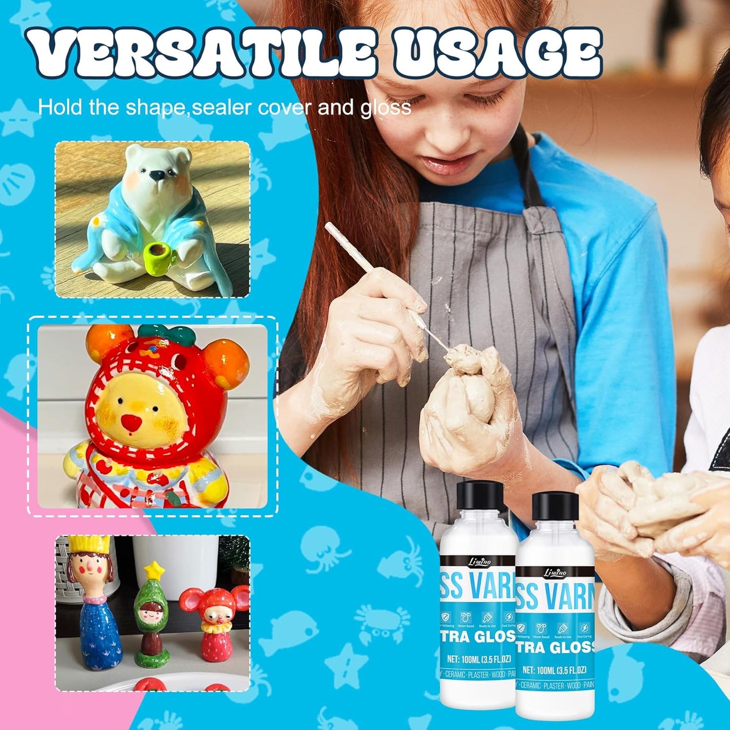 Air Dry Clay Varnish - 200ml Clay Glaze for Air Drying Clay, Gloss Varnish for Acrylic Painting, Pottery Glaze Clay Sealant to Prevent Scratches, Wear, Cracking - Non-Toxic, Enhance Color Vibrancy