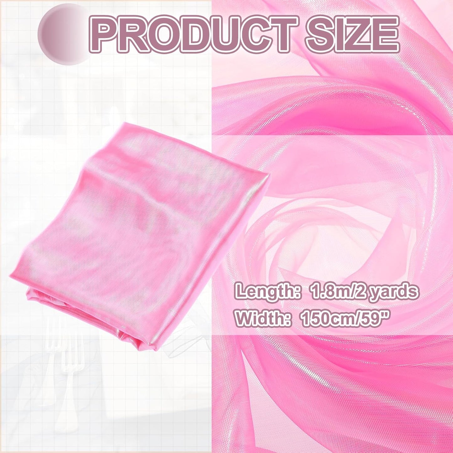 MECCANIXITY Iridescent Sheer Organza Fabric, 2 Yards x 59 Inches Solid Laser Holographic Shiny Fabric Organza Cloth for Wedding, Curtains, Costume, Photo Background, Rose Red