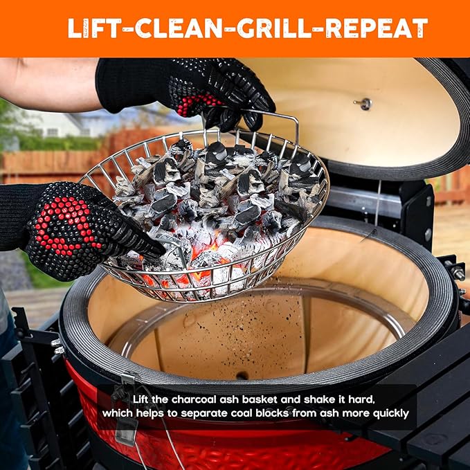 only fire Charcoal Ash Basket, Stainless Steel Charcoal Holder with Handles, Grilling Accessories, Fits Kamado Joe Classic and Large Big Green Egg Grills