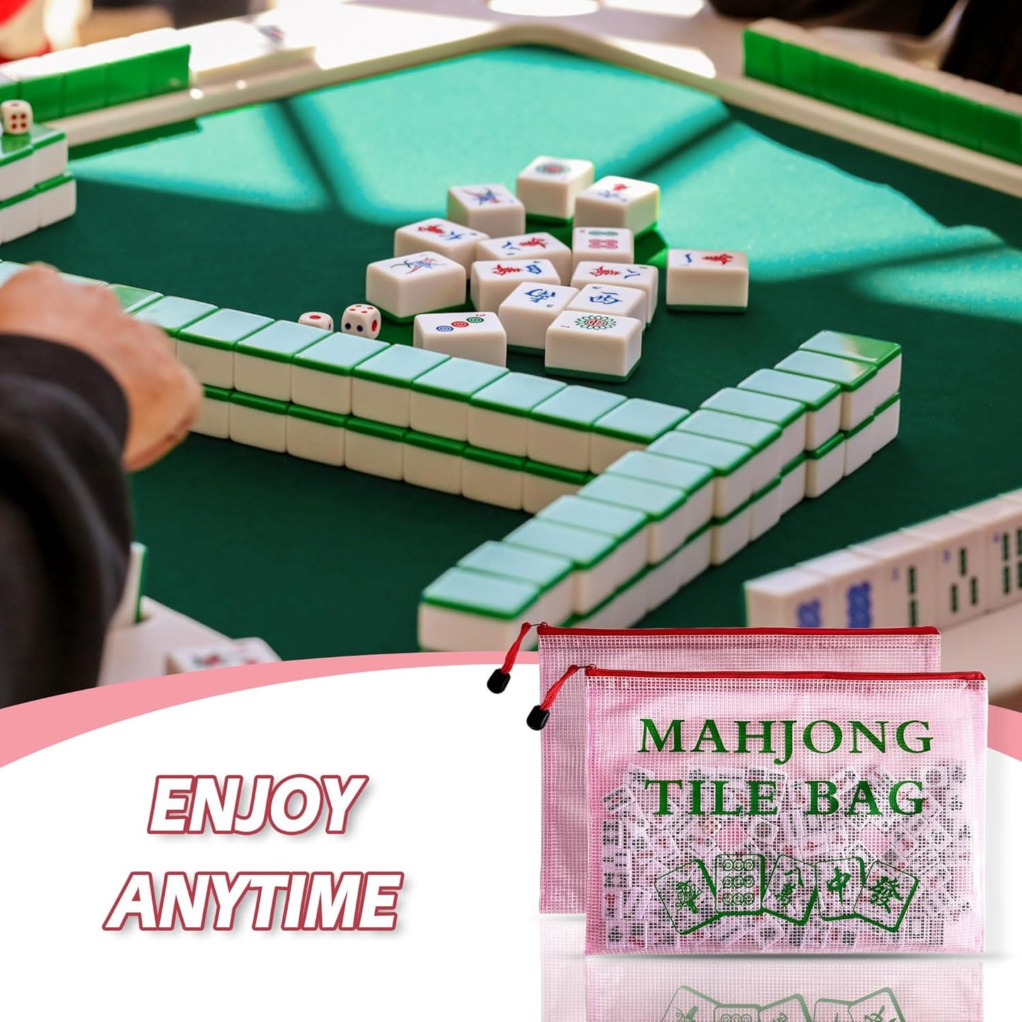 2Pack Mahjong Tile Bag, Case for American Mah Jong Set, Mahjong Gifts Accessories, Portable Card Holder Bouch, Red (Case Only)
