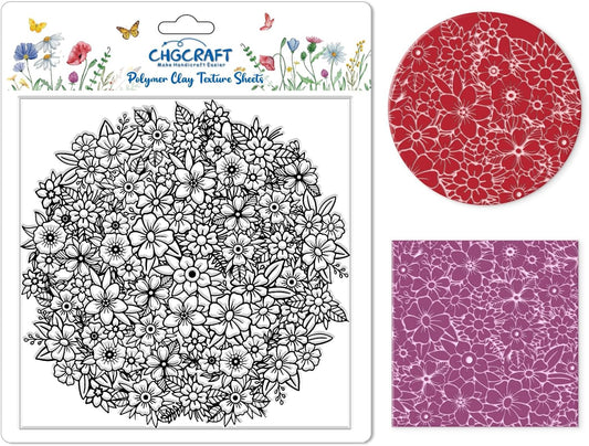 CHGCRAFT Flower Pile Polymer Clay Texture Sheets Flowers Silicone Texture Stamp Clay Texture Mat Modeling Pattern Pad Texture Sheets for Jewelry and Clay Earrings Tools, 5.5x5.5 inch