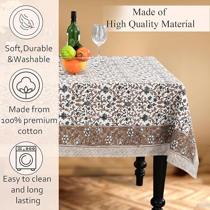 CPC Autumn Vine Tablecloth 100% Cotton 70x108 Inch Indian Block Print Rectangle Table Cover, Table Cloth for Gifting in Weddings, Halloween, Fall, Christmas, Thanksgiving