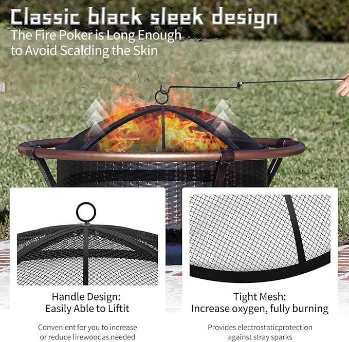 Fire Pit Spark Screen, 24 Inch Outdoor Fire Pit Screen with Foldable Hook and Marshmallow Sticks, Heavy Duty Steel Mesh Fire Pit Cover for Backyard, Beach, RV Camping