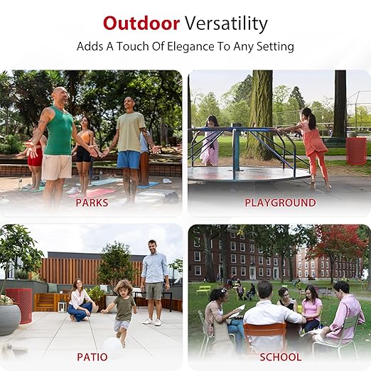 Leisure Craft Heavy-Duty 32 Gallon Receptacle, Portable, Liner Included, Made with Heavy-Gauge Metal and a Durable Thermoplastic Coating, Commercial Outdoor Park Receptacle, Made in The USA