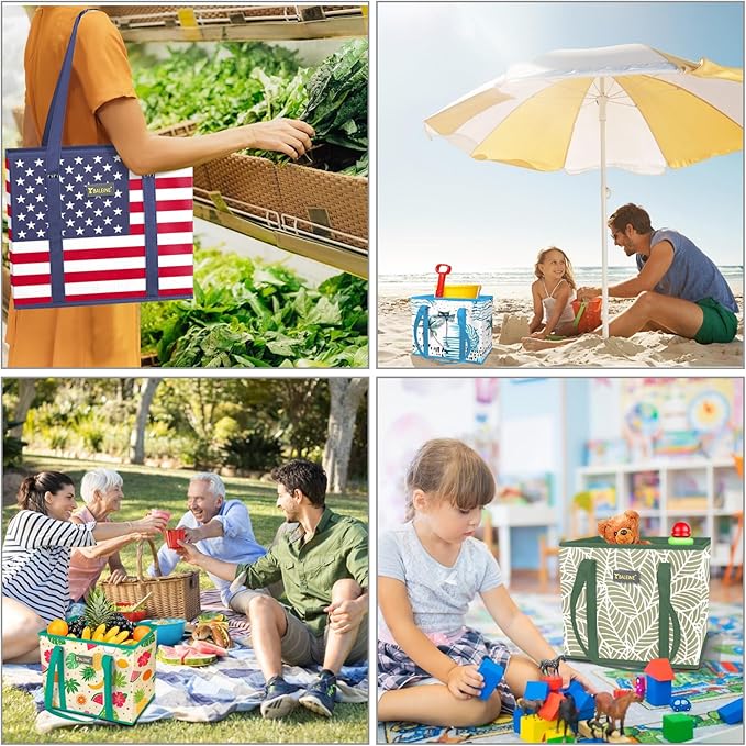 BALEINE 3Pk Reusable Grocery Bags, Foldable Shopping Bags for Groceries with Reinforced Bottom & Handles (Parallelogram)