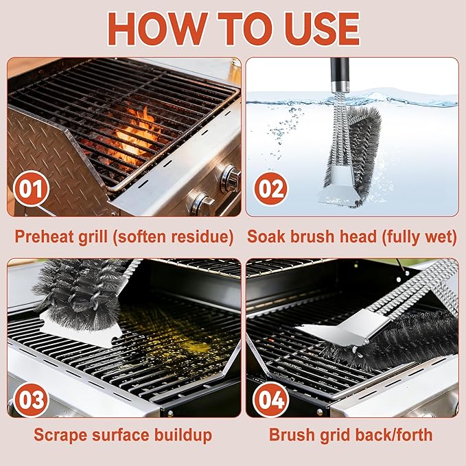 Grill Brush with Scraper,Adjustable Handle BBQ Grill Brush,Extra Strong Grill Cleaning Brush,Hangable Grill Brush for Outdoor Grill/Smoker,Ideal BBQ Grill Cleaning Kit Gifts for Outdoor Wizard