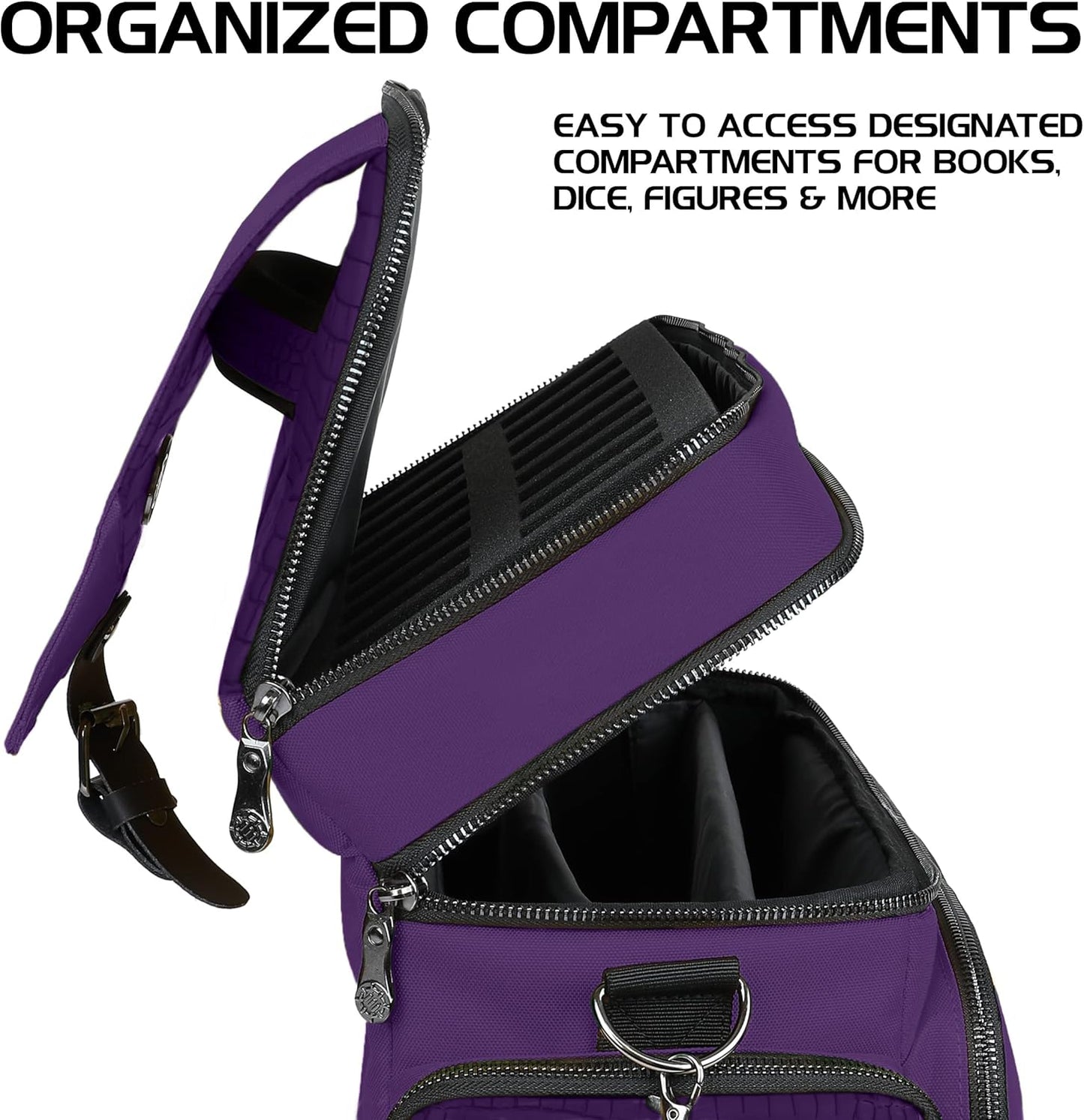ENHANCE Travel Bag for DND Collector's Edition, Bag Compatible with Dungeons and Dragons, Battle Mat Holder, Dice Pockets and Accessories, Carry 4-8 Books (Purple Dragon)