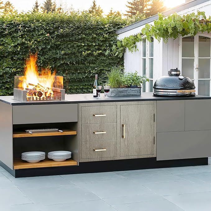 Stainless Steel Outdoor Kitchen Door Drawer Combo 38.2" W x 20.5" H x 22.6" D - Triple Drawers & Access Door, Propane Storage & Adjustable Garbage Ring, Weather-Resistant Flush Mount