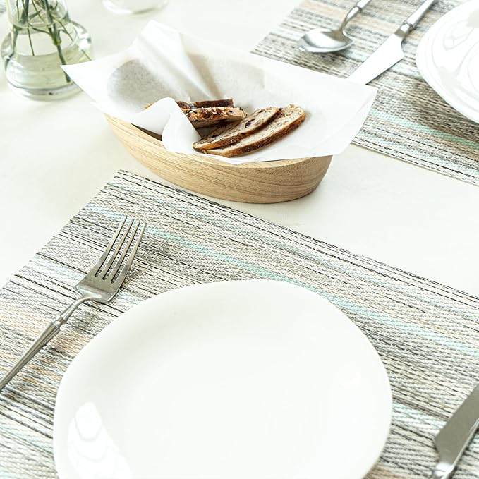 Placemats Set of 12 Vinyl/Plastic Woven Place Mats for Kitchen Table Indoor/Outdoor Washable Placemat Wipeable Dining Table Mats (Turquoise,12)