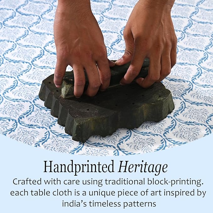 CPC Indigo Regal Tablecloth 100% Cotton 70x108 Inch Indian Block Print Rectangle Table Cover, Table Cloth for Gifting in Weddings, Halloween, Fall, Christmas, Thanksgiving