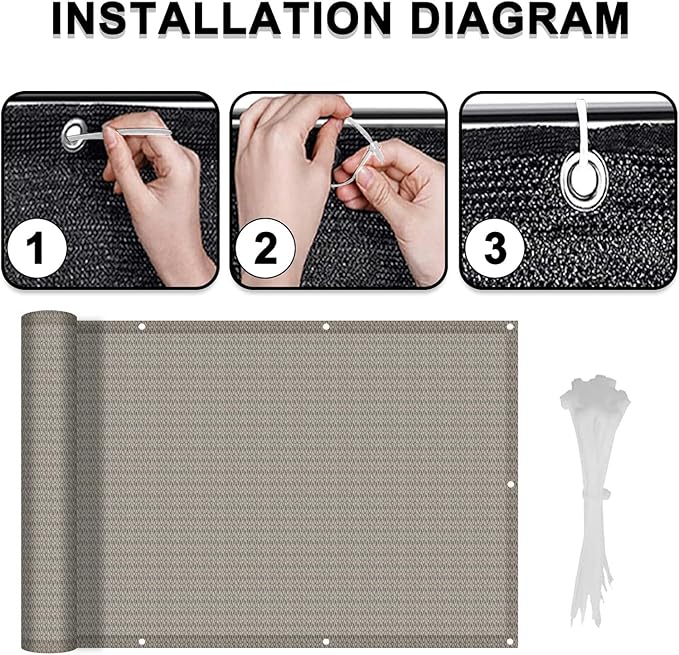 LOVE STORY Balcony Privacy Screen, 3.3'x19.7' Deck Shield Screen Fence Cover,UV Protection and Weather-Resistant,3FT Height for Deck, Patio, Backyard, Outdoor Pool, Porch, Railing, Beige-Grey