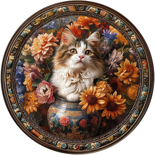 Wooden Puzzles Adults, Beautiful Tricolor Cat Wooden Puzzles 200 Pieces, Unique Animal Shaped Wood Challenging Jigsaw Puzzles Gifts for Adults, 11.4x11.4in