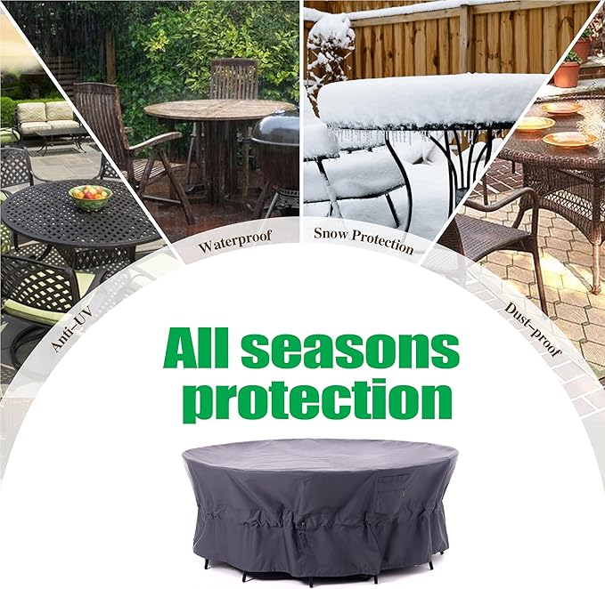 F&J Outdoors Patio Furniture Covers, Heavy Duty Tear Resistant Waterproof UV Resistant Windproof Outdoor Furniture Cover, Grey, 72" Dia x 31" H