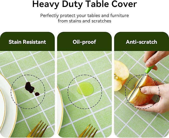 Romanstile Rectangle Vinyl Tablecloth, 100% Waterproof Oil-Proof Checkered Plastic Table Cloth, Heavy Duty Wipeable Table Covers for Dining, Camping, Picnic, Outdoor - 60 x 120 Inch, Green