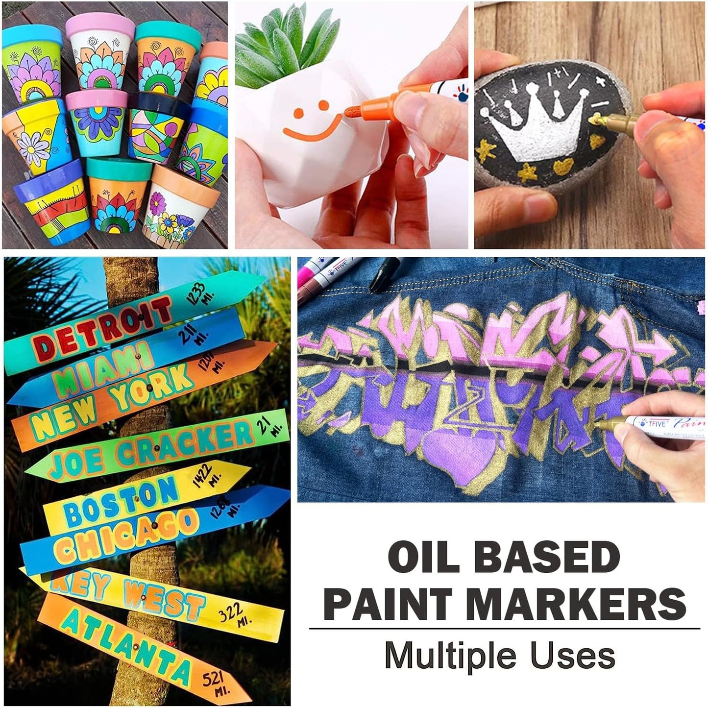 TFIVE Paint Markers Pens - 54 Colors Medium Tip Markers, Permanent, Waterproof & Quick Dry, Paint Pen for Metal, Wood, Fabric, Plastic, Rock Painting, Mugs, Canvas, Glass, Art Craft