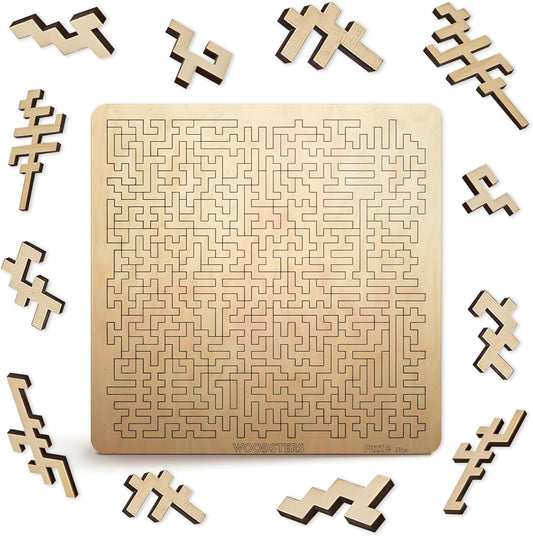 Mind Bending Wooden Jigsaw Puzzle - Difficult Challenging Impossible Puzzles for Adults, Advanced Hard Jigsaw Puzzles - Aztec Labyrinth - 130 Pieces