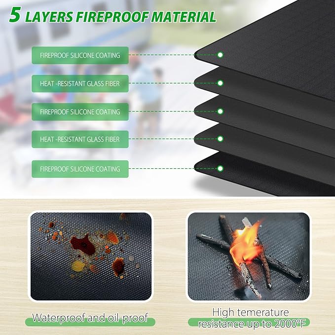 Under Grill Mat for Outdoor Grill, 15 x 18 Inchs Heat Resistant Grill Mat for Countertop, Fire Pit Mat, Double-Sided Fireproof Grill Pad, Oil-Proof Waterproof BBQ Protector for Table (1.2mm)