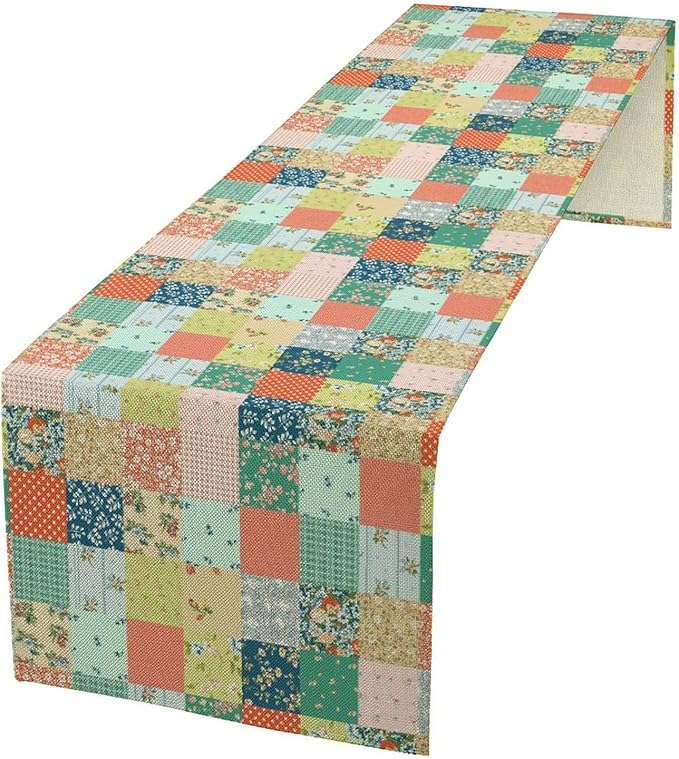 Boho Floral Patchwork Table Runner, Colorful Flower Print Rustic Farmhouse Country Vintage Paisley Table Runner for Dining Cafe Holiday Kitchen Home 13x108in