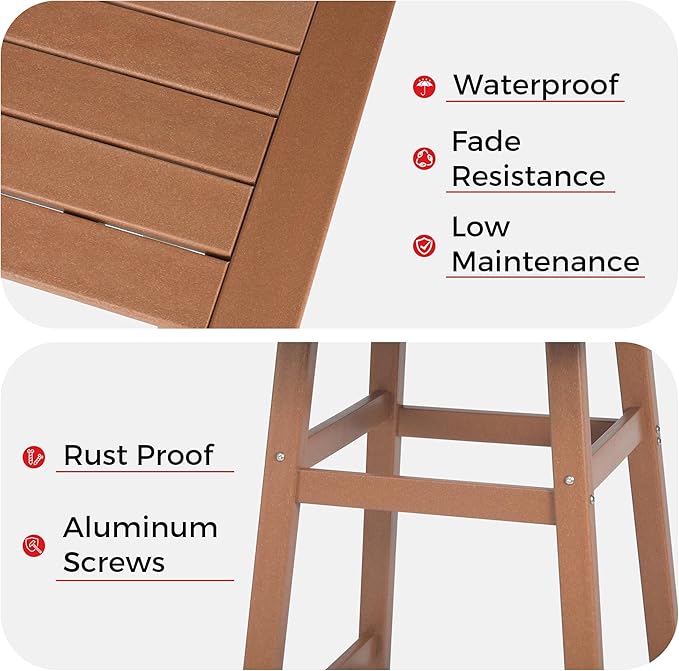 Costaelm Outdoor Bar Table, 37" Counter Height Square Patio Cocktail Bar Table with Umbrella Hole, Patio Bistro Dining Pub Table for Front Porch Deck Backyard Garden, Teak