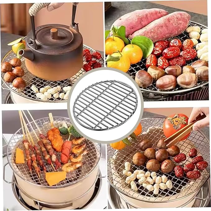 Grill Grates Replacement 13 Inch Heat-Resistant Stainless Steel Round Grill Grate, Portable Easy to Clean Baking Tray for Camping, Picnic, Garden