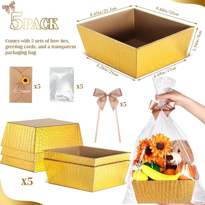Wonderjune 20 Pcs Valentines Day Gift Baskets Empty To Fill Baskets For Gifts Empty With Gift Bag Bow Valentines Gifts Storage Basket Bulk for Wedding Party Wrapping(Gold)