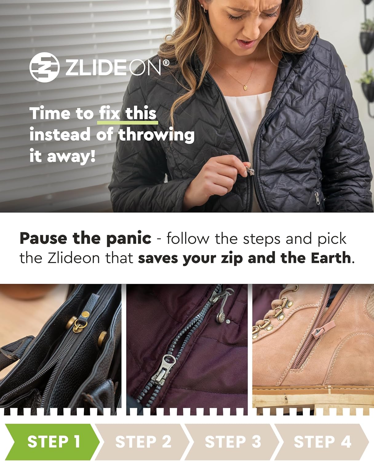 ZlideOn Zipper Pull Replacement - Black, Multipack (4 Pieces) - Instant Zipper Replacement Slider for Plastic Zippers