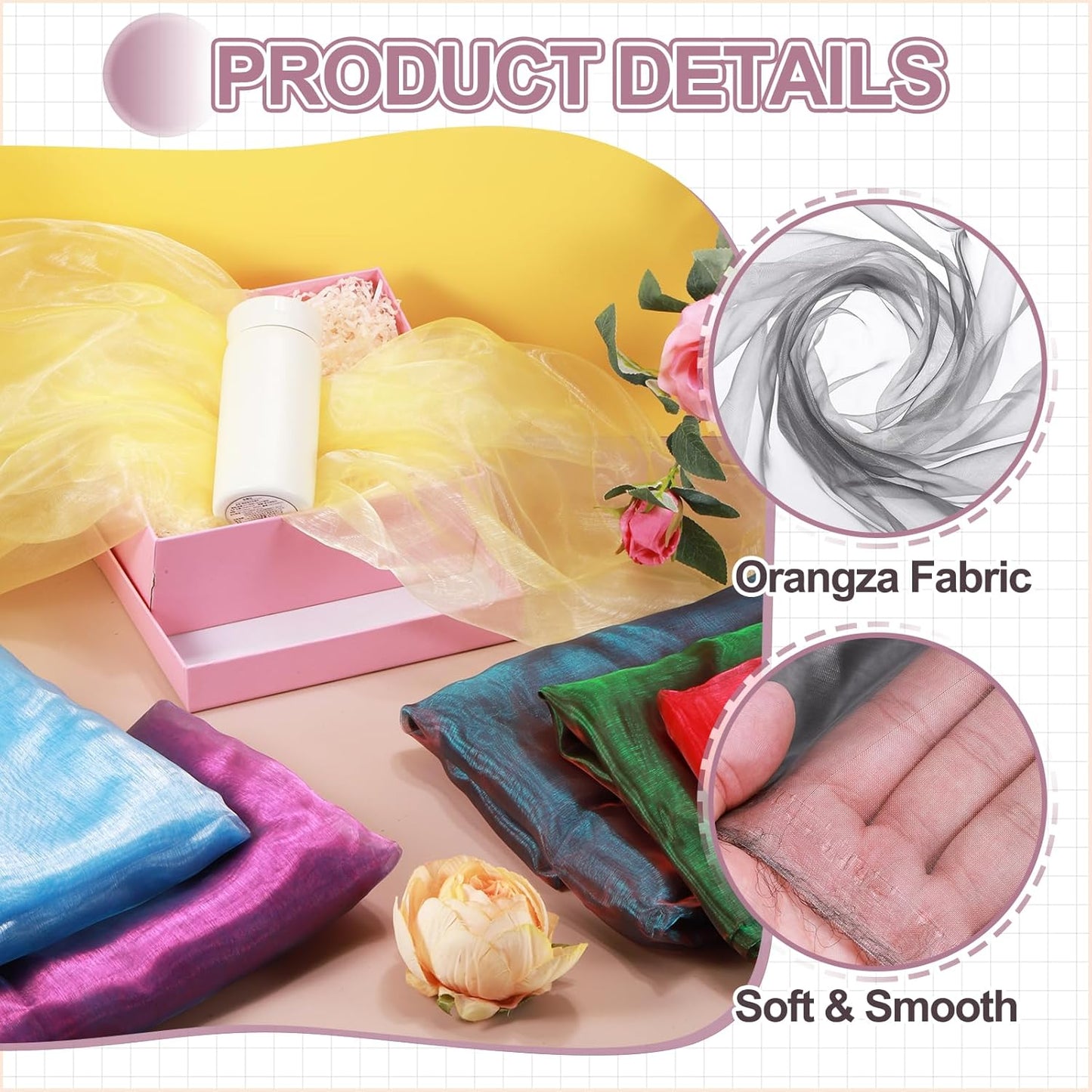 MECCANIXITY Iridescent Sheer Organza Fabric, 2 Yards x 59 Inches Solid Holographic Shiny Fabric Organza Cloth for Wedding, Curtains, Costume, Photo Background, Gradient Gray