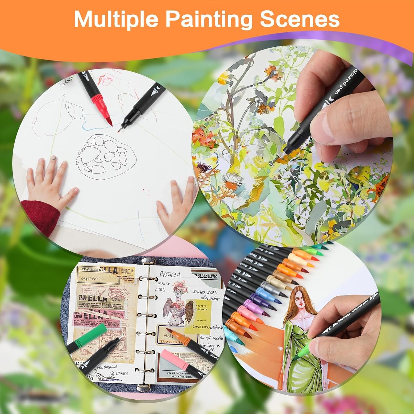 60 Colors Dual Tip Brush Pens, Fine Felt Tip and Brush Tips Colored Pens for Adults and Kids, Coloring Markers for Coloring Book Bullet Journaling Note Taking Hand Lettering