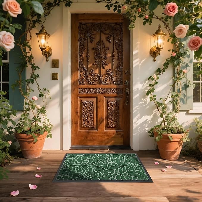 Yimobra Large Door Mat Outside Entrance 36x24, Waterproof Sturdy Outdoor Mats for Front Door, Heavy Duty Non-Slip Doormat for Garage Patio Entryway Indoor, Easy Clean, Green