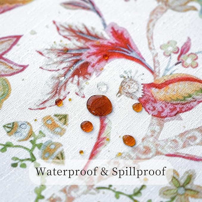 Rectangle Outdoor Tablecloth Linen Textured Washable Waterproof Table Cloth, Floral Decorative Table Cover for Dining, Farmhouse, Wedding, Party, Easter - 60 x 108 Inch, Flowers and Birds