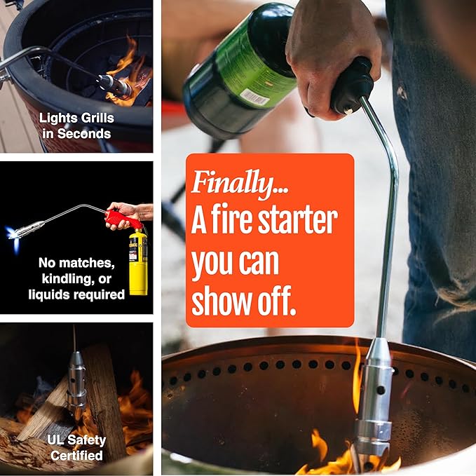 ROCKETFIRE Fire Starter Torch | Perfect Propane Torch Head, Grill Gun, Charcoal Torch | Compatible with Bernzomatic Propane & MAP/PRO Fuels | Stainless Steel Tri-Flame Tip | Fuel NOT Included | Green
