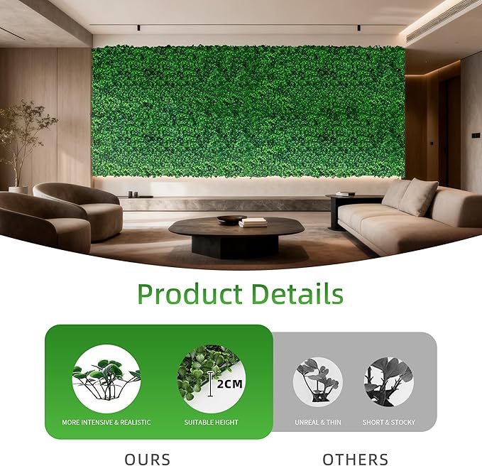 24x16 Inch Artificial Boxwood Panels (12-Pack) - UV Protected Faux Grass Wall Mats for Outdoor Fence Cover, Garden Privacy Screen, Indoor Wall Decor, and Wedding Backdrops (12)