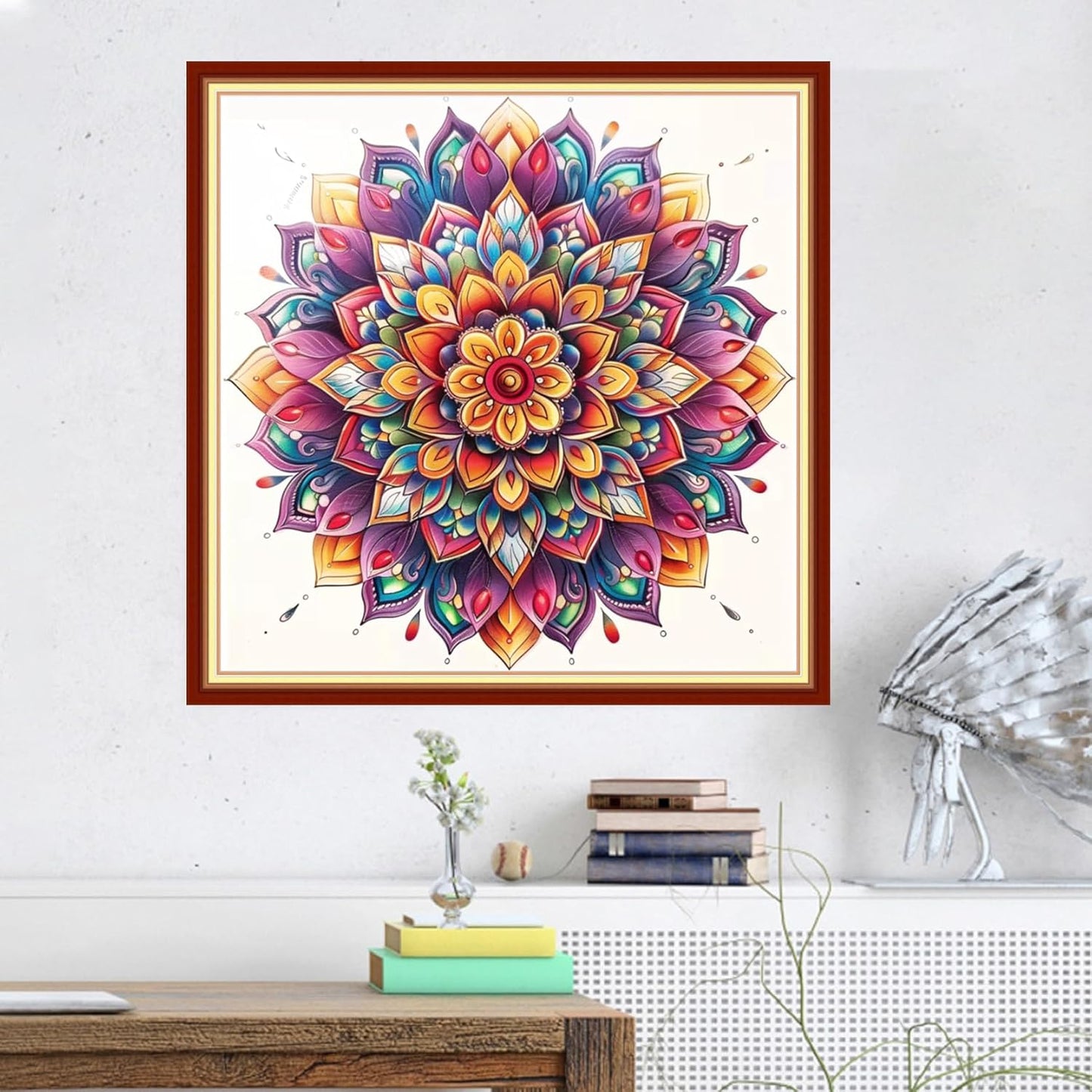 Magxvouy Cross Stitch Kits Stamped Full Range of Embroidery Kits,Cross Stitch Patterns Needlework Kits for Beginners 11CT Printed Kits&Colorful Mandala 18x18 inch