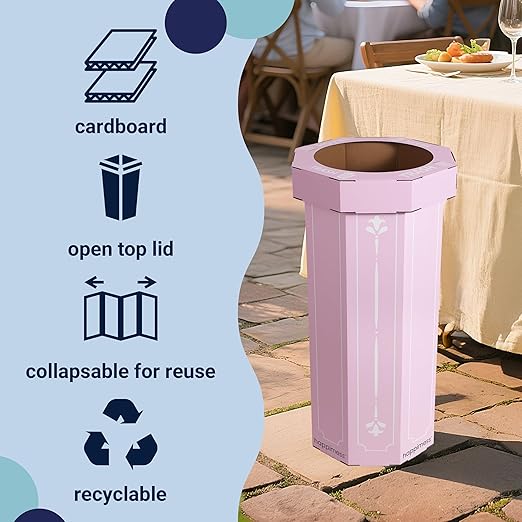 Eyely MPH1301D-SET2 Sal 25-Gallon Disposable Corrugated Cardboard Event Trash Can and Recycling Bin for BBQs, Beach, Parties & Events & Outdoor Activities, Bridal Pink (Set of 2)