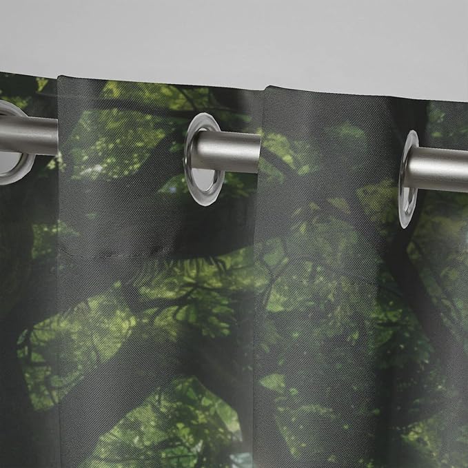 Nature Theme Waterproof Indoor/Outdoor Curtains,Forest Pattern,Grommet Curtain for Bedroom, Porch, Living Room, Pergola, Cabana,2 Panel,42 x 63 inch,Green