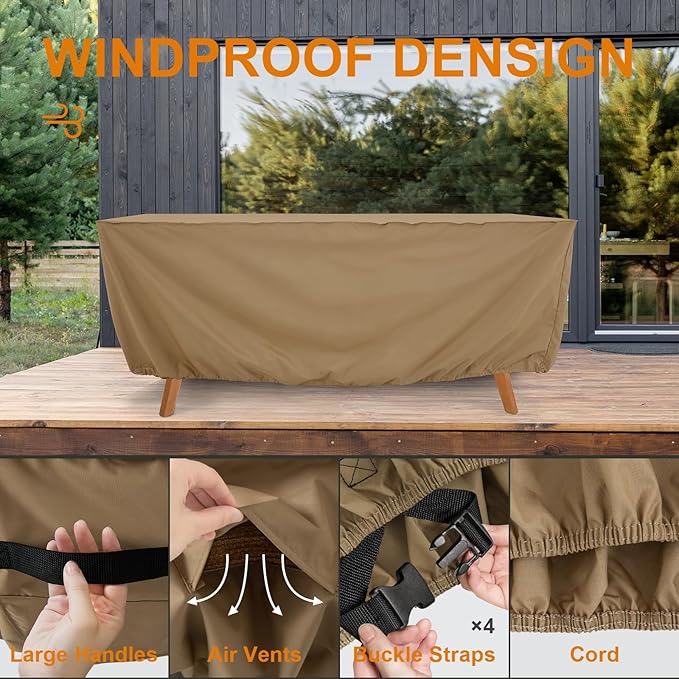 Tempera Retangle Patio Furniture Cover,Outdoor Table Covers Waterproof, Outdoor Dining Set Cover,Heavy Duty Deck Patio Furniture Covers,108''L x 82''W x 27.8''H，Space Grey