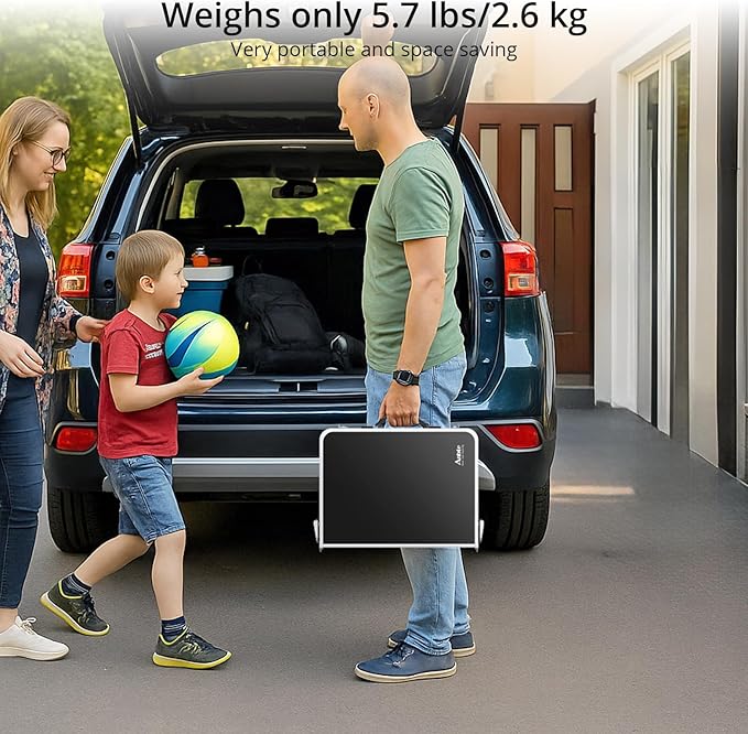 Anbte Folding Camping Table, Aluminum 24" x 16" Adjustable Height Small Folding Table with Carrying Handle, Lightweight, Portable Camping Table Waterproof for Outdoor Indoor Picnic Beach BBQ (Black)