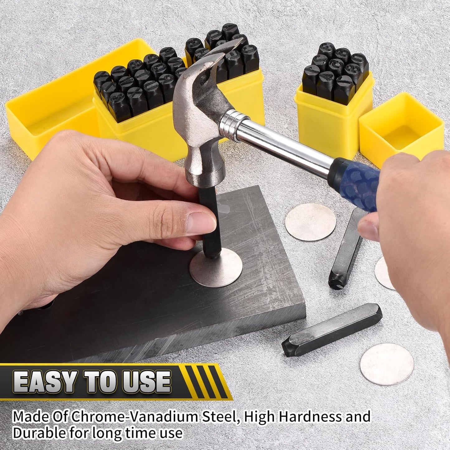 WorkBless 36PCS Metal Stamping Kit, 5/16" (8mm) Steel Number and Letter Punch Set, Include A-Z Alphabet, Number 0-8, & Symbol, Stamping Tool for Imprinting Plastic, Wood, Leather, Jewelry