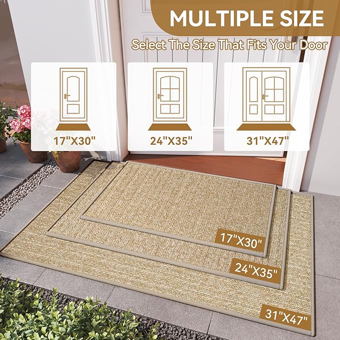 Front Door Mat 24"x35", Heavy Duty Waterproof Dirt Trapping Non-Slip Doormats, Low Profile Entrance Mats for Front Indoor/Outdoor, Brown