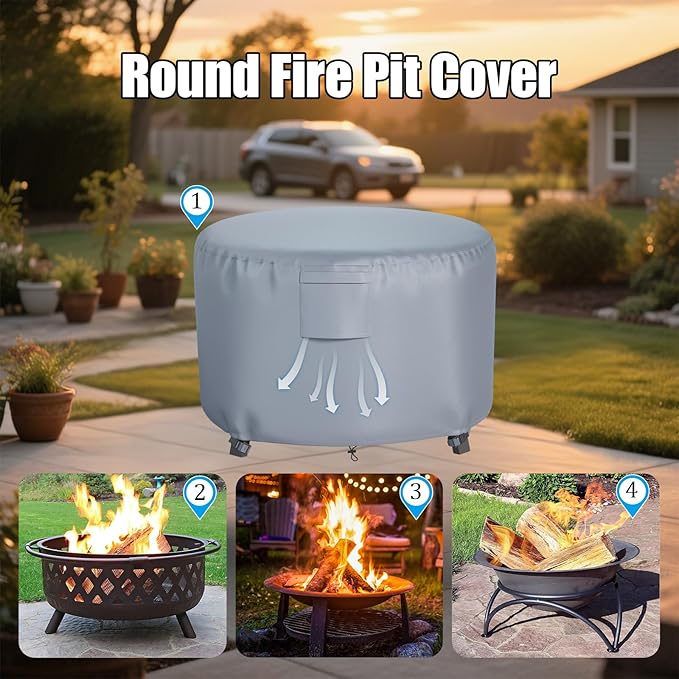 Chinchilla Heavy Duty 48 Inch Round Fire Pit Cover - 100% Waterproof & Weatherproof, Durable All-Season Protection for 45/46/47/48 Inch Propane Fire Pits and Tables