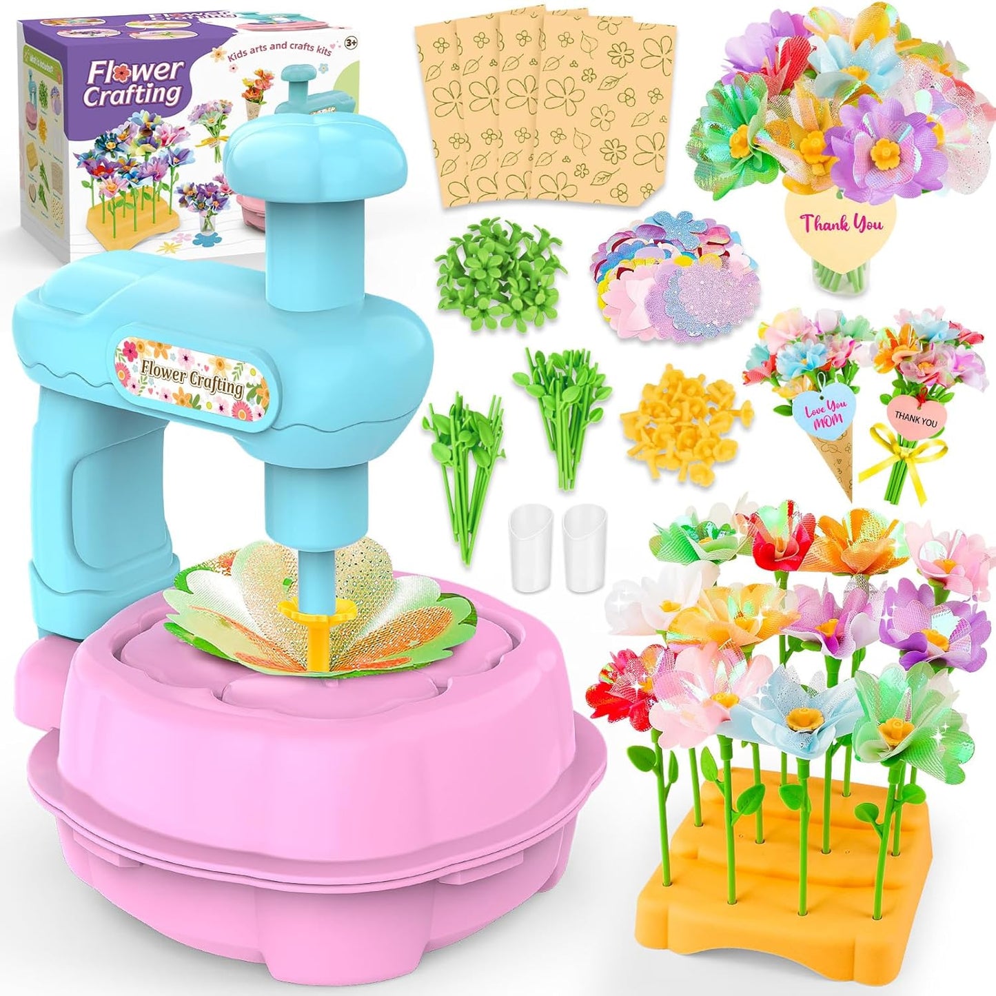 Wwzzey Fabric Flower Bouquets Toys - Arts and Crafts for Kids Ages 4-8 8-12, Kids Crafts DIY Kit with Blessing Cards, Birthday Christmas Gifts for 4 5 6 7 8+ Year Old Girls Boys