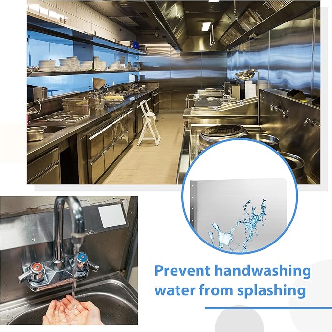 Therwen 2 Pcs Stainless Steel Side Splash Guard for Sink 26 x 20 Inch Wall Mount Guard with Screws Commercial Restaurant Hand Sink and Compartment Prep Sink Kitchen Sink Splash Protector Supply